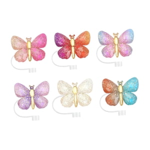 Magideal - 6X Cubiertas De Paja Decorativas Juego De Tapa Linda Mariposa Colorida Reutilizable A Prueba De Polvo De 10 Mm De Diámetro De Diámetro Accesorios De