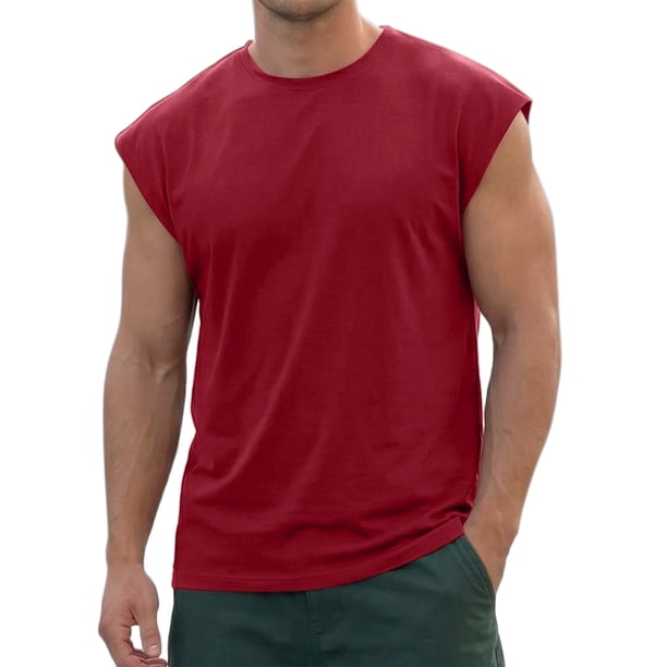 INSPIRE CHIC Camiseta sin mangas de entrenamiento para hombre, ajuste holgado, gimnasio, verano, camisetas sin mangas M Burdeos
