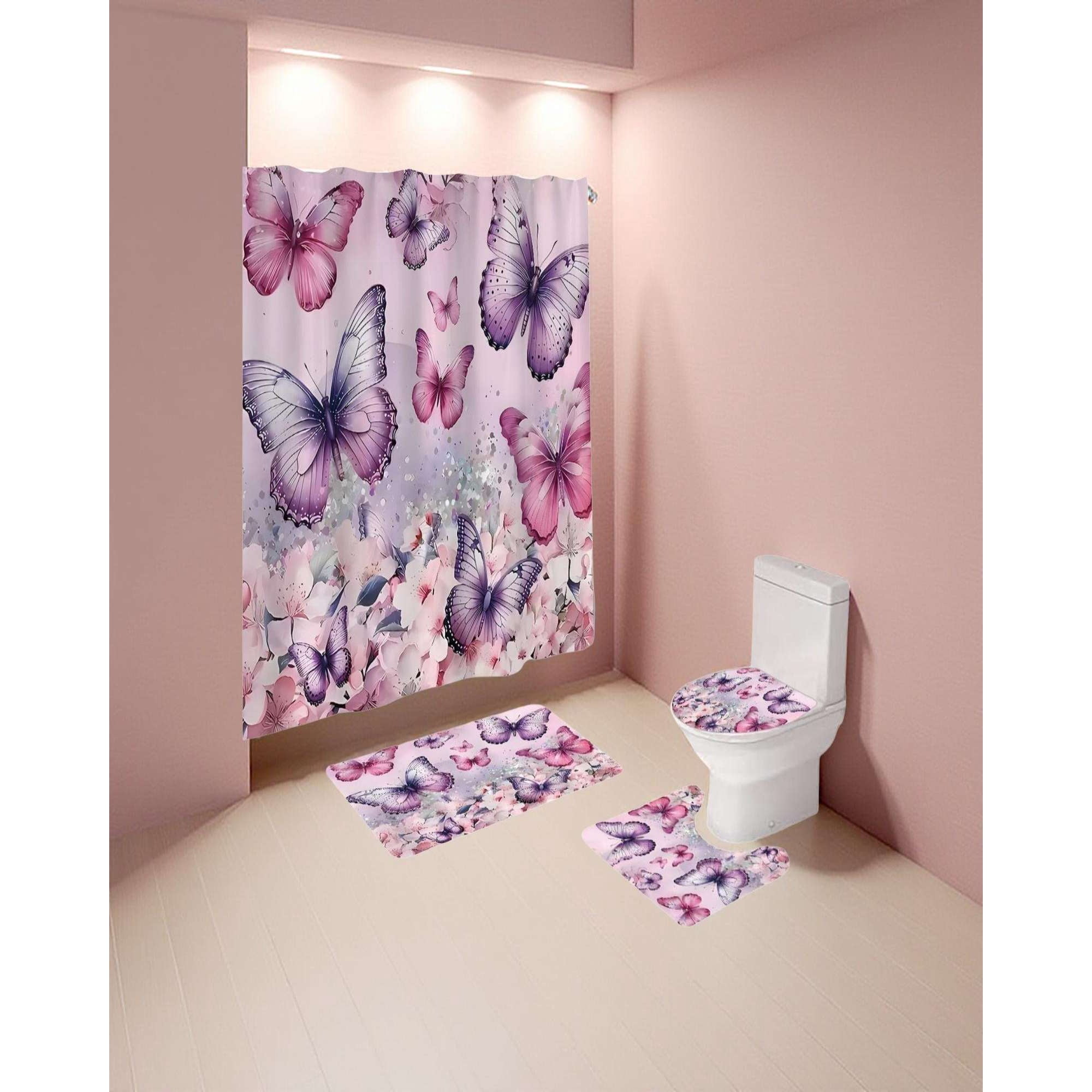 Mylhogar - Juego 5 Piezas Con Cortina De Baño De Tela Poliéster Y Forro De Ducha De Plástico