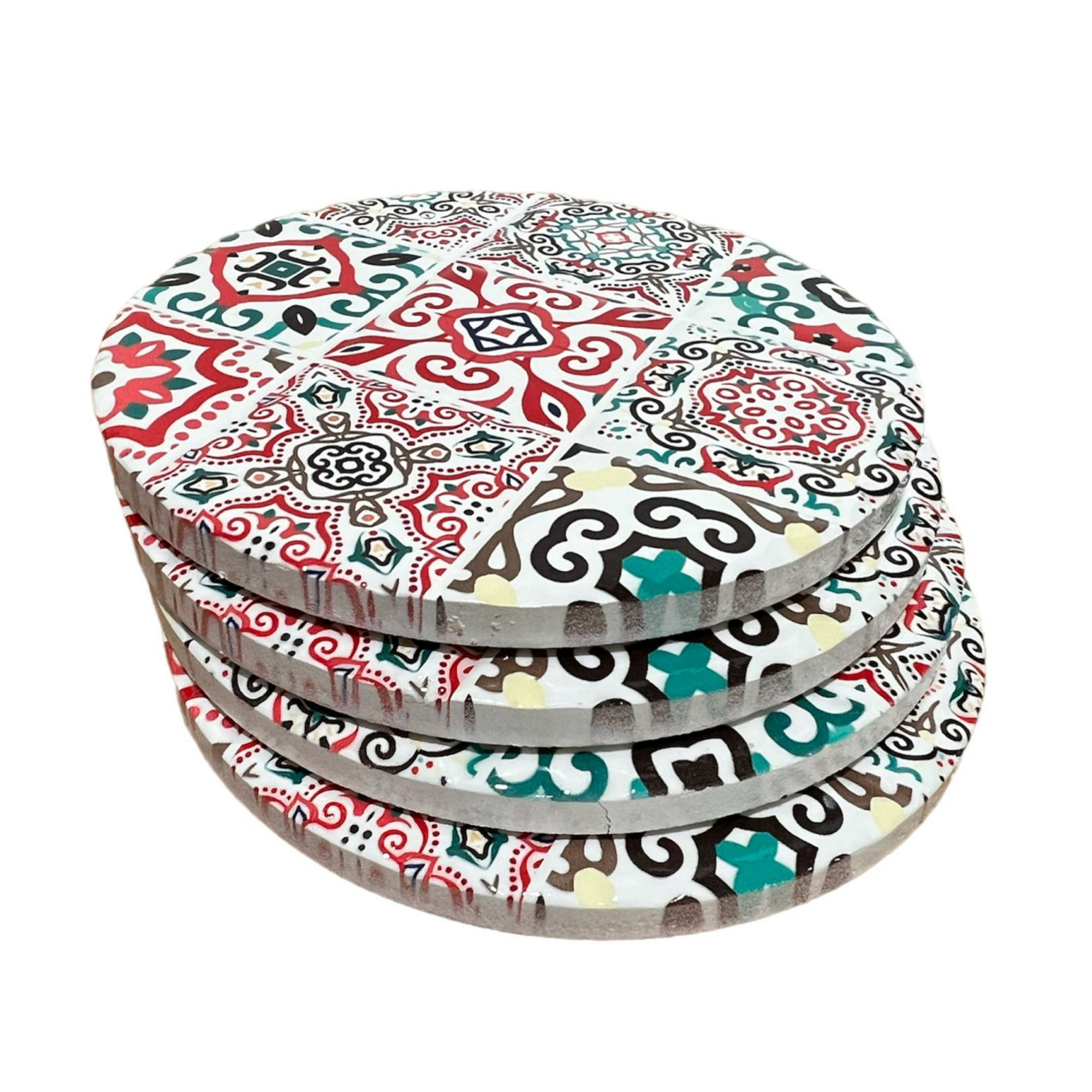Oem - Set 4 Posavasos Colorido Ceramica Y Corcho 4 Piezas Redondo M2