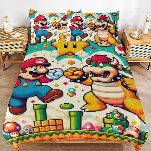 Super Mario 3-Piece Comforter Set for Bedroom Super Mario Bedding Set for Kids Adults Soft Microfiber Duvet Cover Set with Zipper Closure