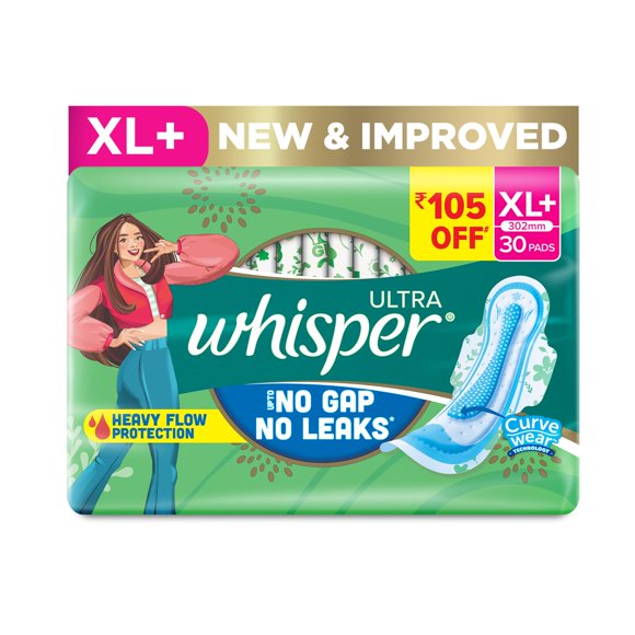 Almohadillas sanitarias Whisper Ultra Clean 30 piezas XL Plus