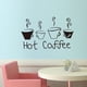 thumbnail image 2 of Calcomanía de pared con frase "Café caliente" para cocina, restaurante, cafetería, sala de estar, oficina, decoración., 2 of 6