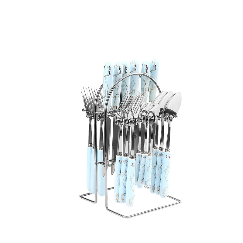 Xmhytop Juego De Cubiertos De Azul Plata A 24 Piezas Flatware Set De Acero Inoxidable, Ideal Para Familias Y Eventos