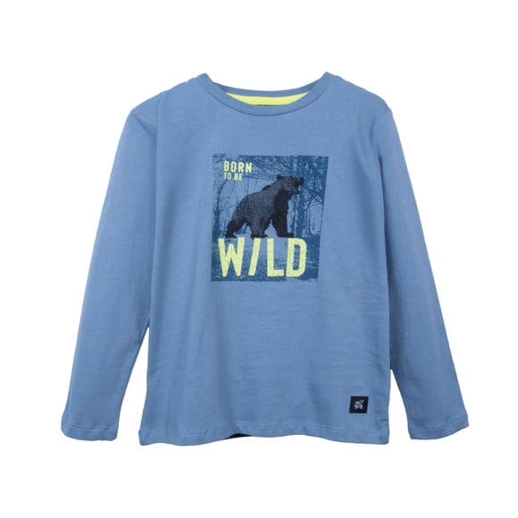 Polera Niño Manga Larga Estampado Oso “Wild” Gris