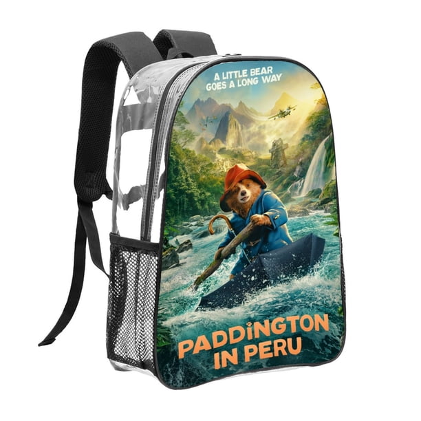 Paddington en Perú Mochila transparente temática, resistente y duradera, bolsa see-through para trabajo, deporte, universidad y viaje, 31 × 43 cm