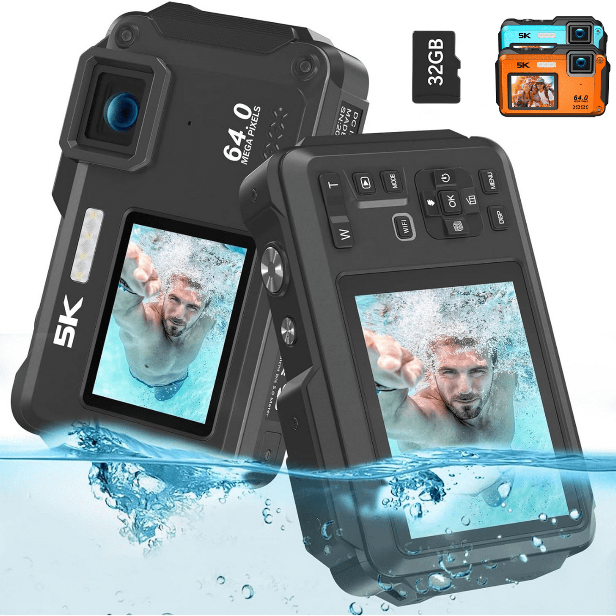 Innedd - Cámara Sumergible 5k 64mp Con Wifi Y Doble Pantalla Zoom 16x - Negro