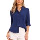 thumbnail image 1 of INSPIRE CHIC Camisas abotonadas para mujeres de media manga con cuello alto, blusas casuales de verano S Azul oscuro, 1 of 6