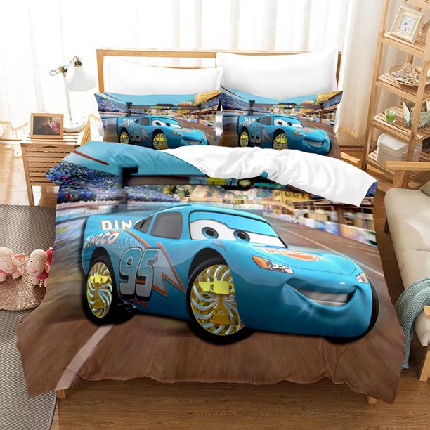 Lightning Mc-Queen 3 PCS Comforter Set with 2 Pillowcases,Lightning Mc-Queen Bedding Set Sheet Set for Kids Adults,All Season Lightweight