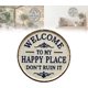 thumbnail image 1 of Letrero bienvenido mi lugar feliz no lo arruines ronda metal rústico puerta principal, 1 of 7