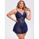 thumbnail image 4 of INSPIRE CHIC Lencería de Talla Grande para Mujeres Encaje Cuello en V Malla Ropa de Dormir Transparente Camisón sin Mangas XL Azul, 4 of 5