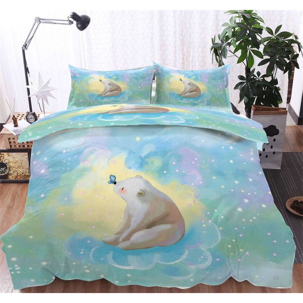 Bear Butterfly Duvet Quilt Covers Pillow Case Bedding Sets3-Piece Bedding Set (1 Duvet Cover + 2 Pillow Shams)