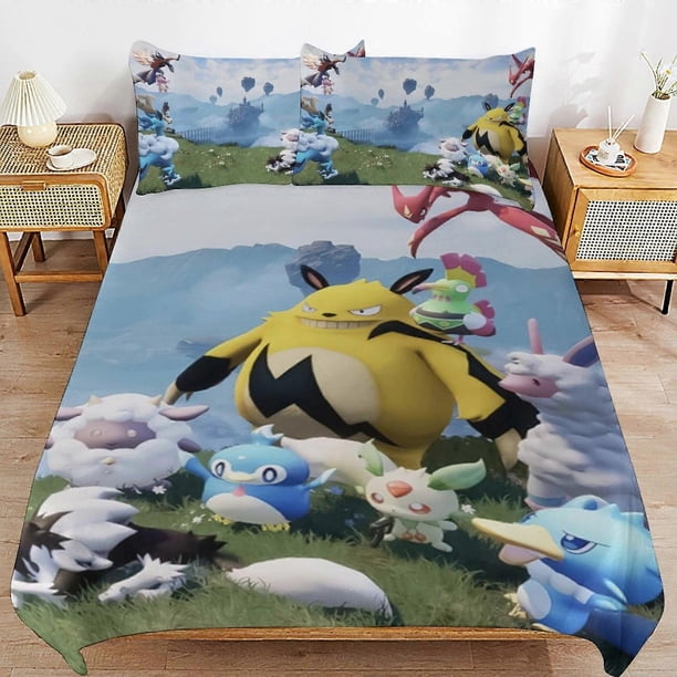 Juego de edredón Palworld de 3 piezas, funda nórdica, ropa de cama suave para todas las estaciones.