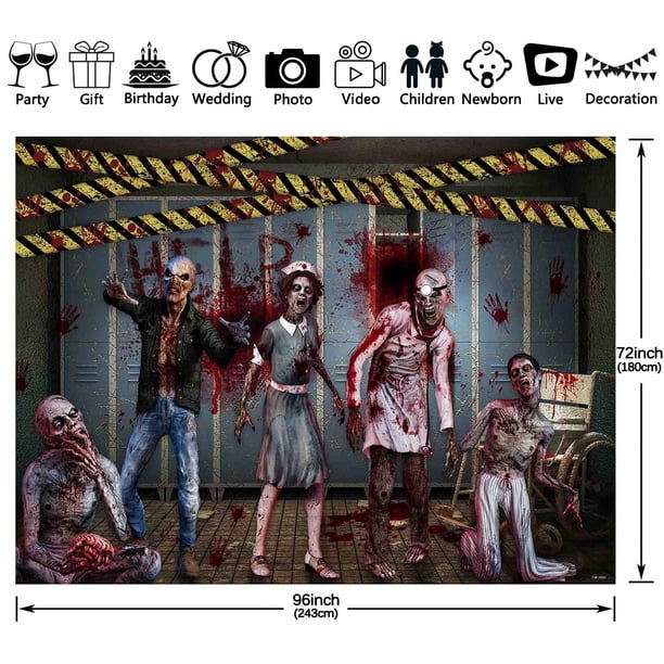 1pc 7x5ft/8x6ft/10x8ft,Halloween Zombie Polyester Photography Backdrop, Scary Haunted House Background, Spooky Hospital Doctors And Nurses Party Decorations Photo Booth Props