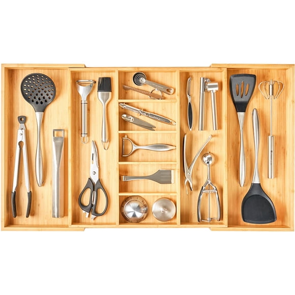 Organizador de cajones Umilife, extragrande, expandible, de madera de bambú