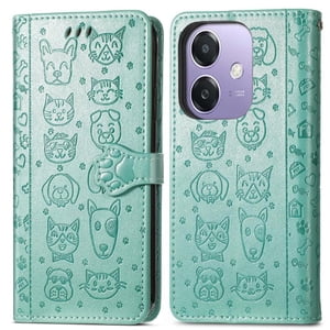 Funda Cartera Foxdock Para Oppo A40 4G , Flip Pu Con Relieve De Gatos Y Perros, Tarjetero Y Soporte