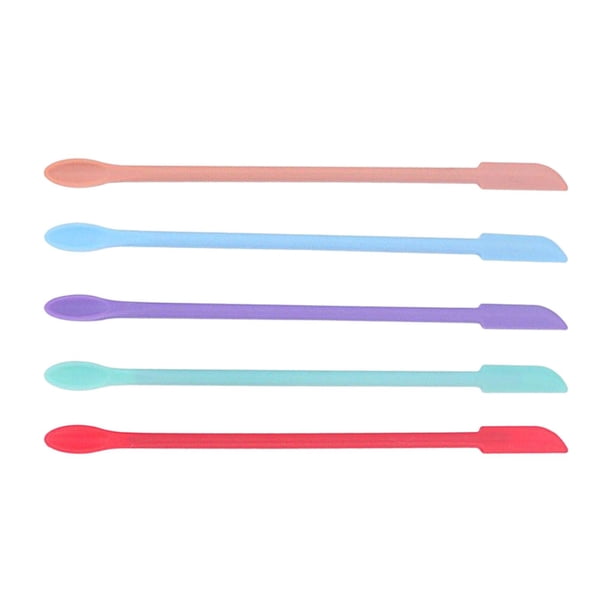 Juego de 5 miniespátulas de silicona multiusos, raspadores de tarro fino, cuchara larga, raspadores de comida, reutilizable, doble cabeza para cosméti