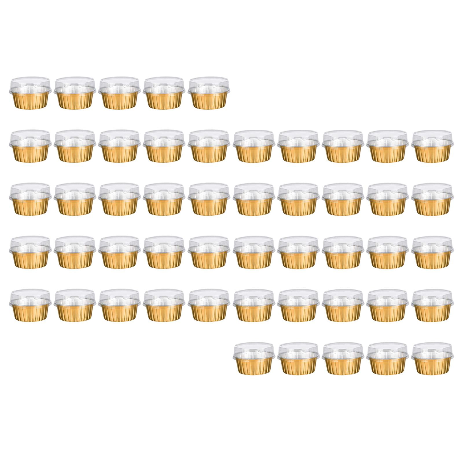 Bothyi - Tazas Para Hornear Con Tapas Doradas Resistentes Al Calor Para Aperitivos Creme Brulee Cumpleaños 50 Piezas