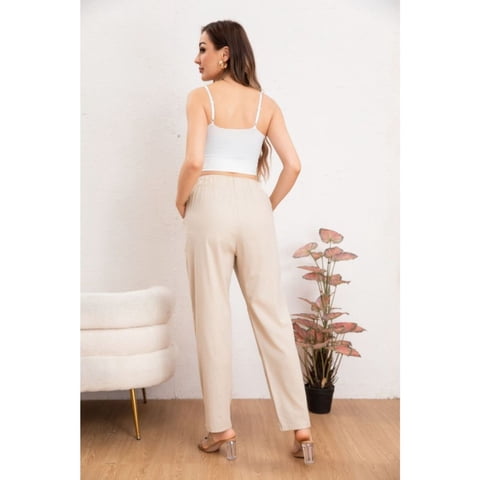Likeshop - Pantalón Mujer Semi Pitillo Algodón Tipo Lino Tiro Alto 7004