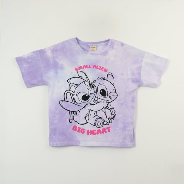 Polera Manga Corta Niña Lilo & Stitch Tie Dye Morado Disney