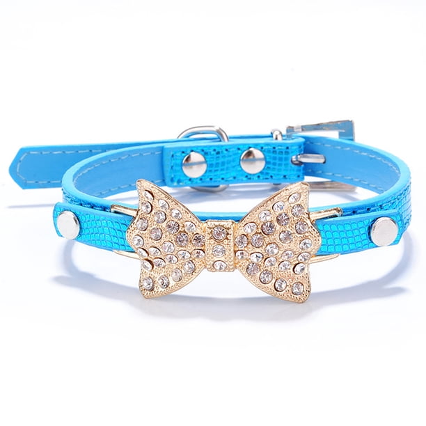Collar de moda de cuero con baño de diamantes y anillas para paseos con cachorros, gatos, cachorros y gatitos.