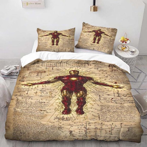 Irons for Man Manuscript Themed Bedding Set Duvet Cover and Pillowcase Set Soft and Comfortable for All Seasons