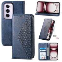 Funda Flip Foxdock Para Oppo Reno 12 Pro 5G , Estilo Billetera Con Diseño Rombo, Correa De Mano Y Soporte, Uso Diario