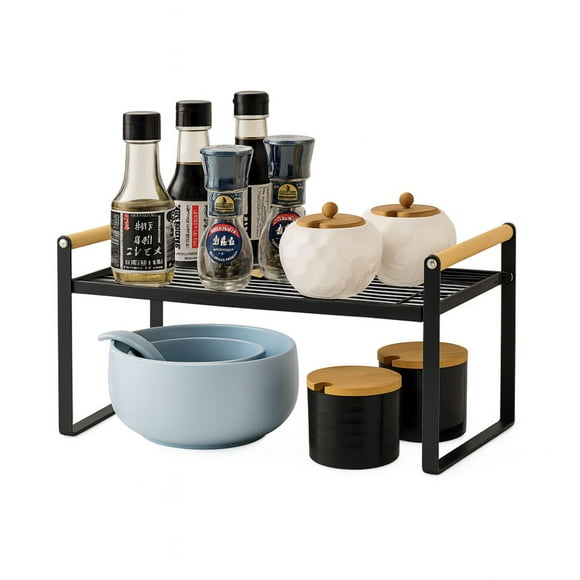 Repisa Organizador Multiuso Cocina Acero Madera 34cm Color Negro