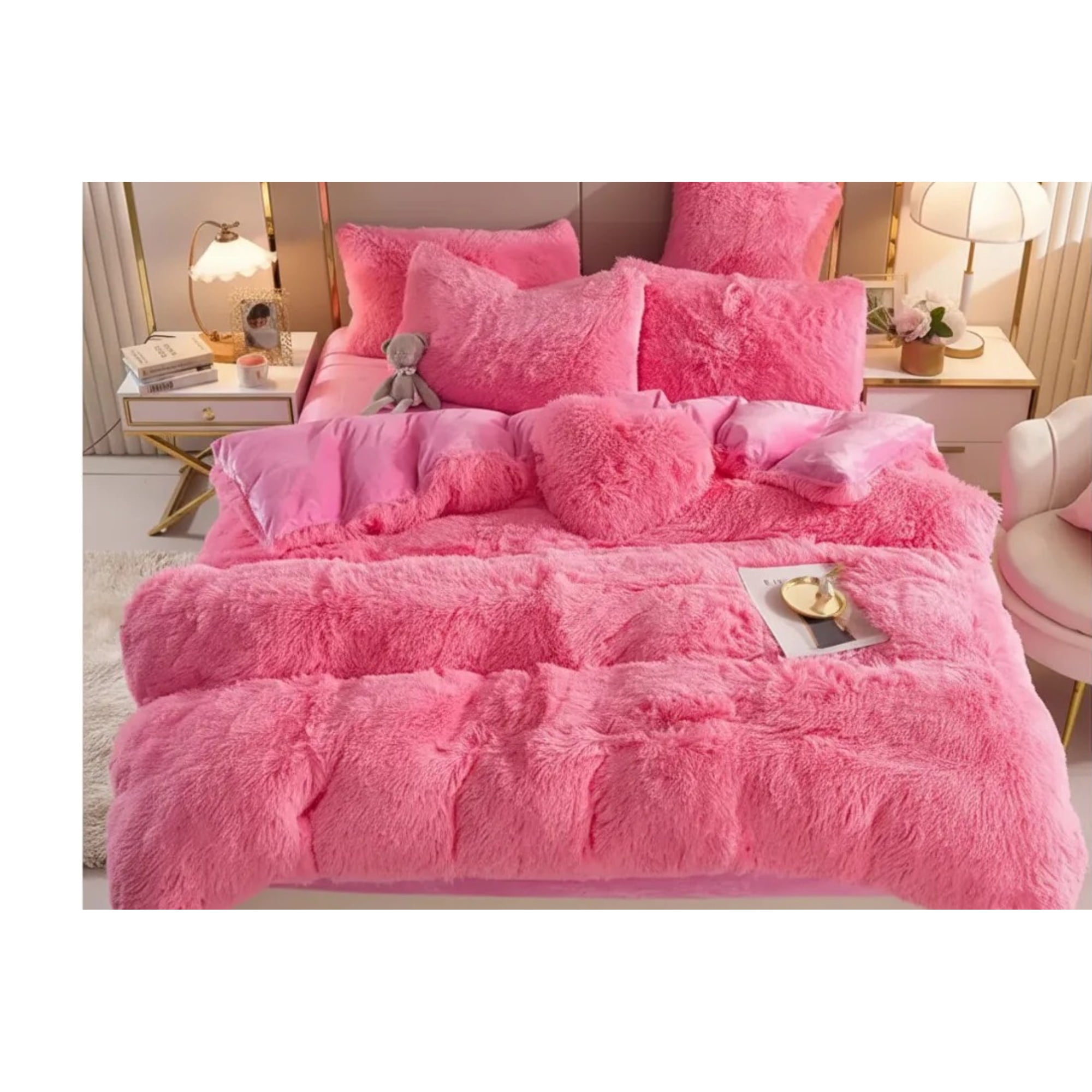 Genérico - Cobertor Invierno Con Chiporro Rosa 2plazas+fundas Alm+funda Coji