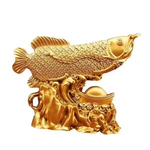 Magideal - Figura De Arowana De Prosperidad Según El Feng Shui, Adorno Escultórico De Aleación, Dragón Dorado Para Decoración De Dormitorio U Oficina.