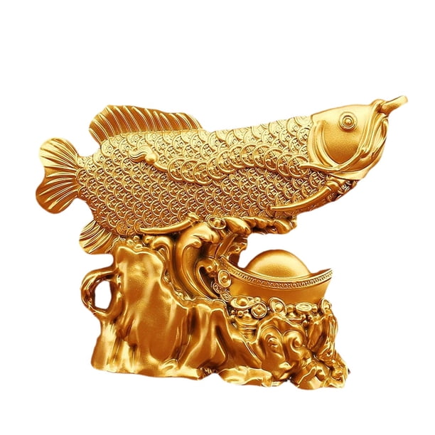 Figura de arowana de prosperidad según el Feng Shui, adorno escultórico de aleación, dragón dorado para decoración de dormitorio u oficina.