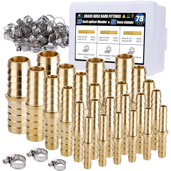 Kit de 26 conectores de latón para manguera con abrazaderas