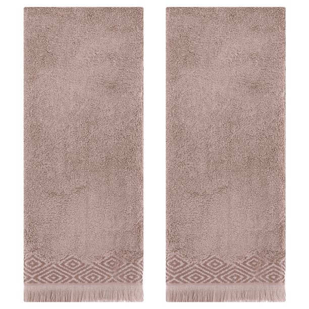 REGALWOVEN Patrones Geométricos Toallas Decorativas Turcas Juego de 2, Suaves y Absorbentes para Baño y Cocina Marrón 13" x 29"