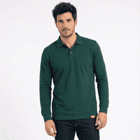 T-World - Polera Hombre Piqué Manga Larga Premium 60/40 Ideal Para Bordar Verde Pino