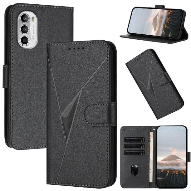 Funda Cartera Fibra de Carbono para Motorola MOTO G52 con Soporte y Cierre Magnético Negro