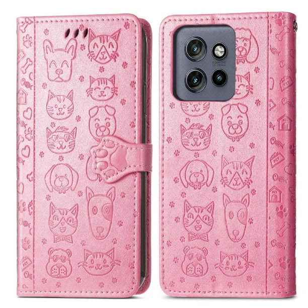 Funda Cartera FOXDOCK para Motorola Edge 50 Neo , Flip PU con Relieve de Gatos y Perros, Tarjetero y Soporte