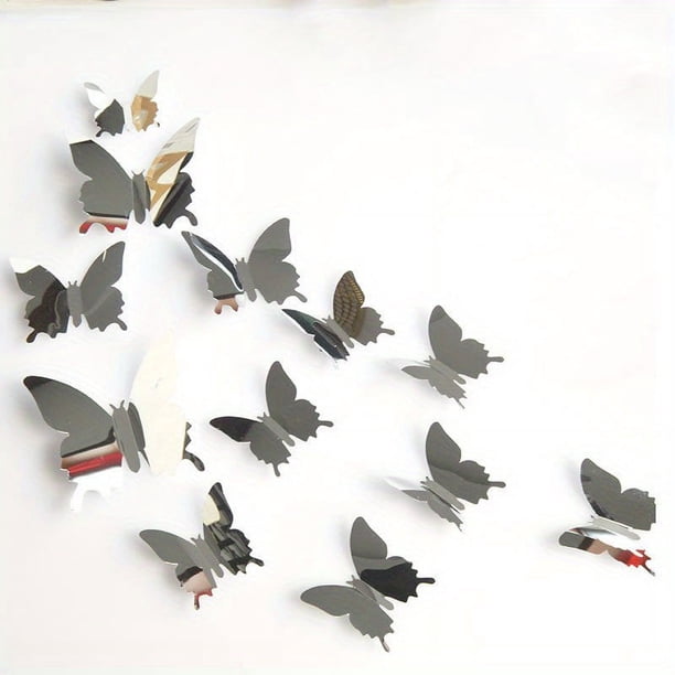 12pcs 3D Mirror Butterfly Wall Stickers Butterfly Wall Stickers Removable DIY Wall Painting Party Wedding Decoration Home Decor