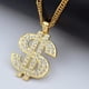 thumbnail image 5 of Cadena chapada en oro con cristal, colgante con signo de dólar, collar de hip hop con dije de dinero para hombres de 31,5 pulgadas, 5 of 6