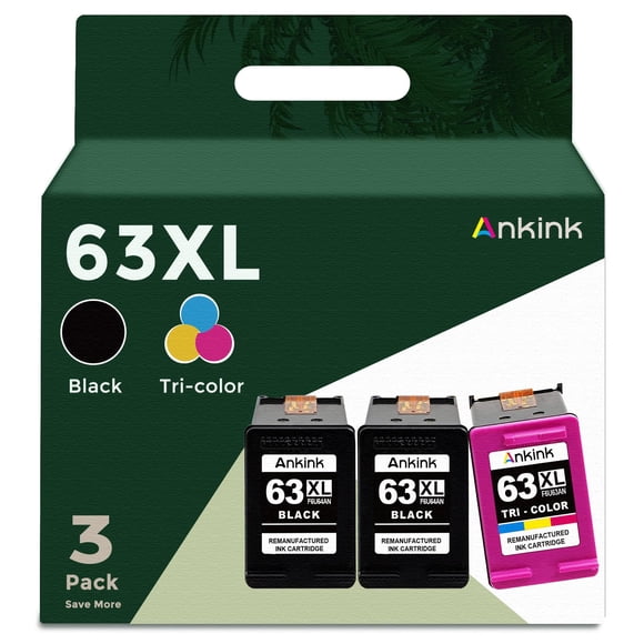 Cartucho de tinta Ankink remanufacturado de repuesto HP 63XL, paquete de 3