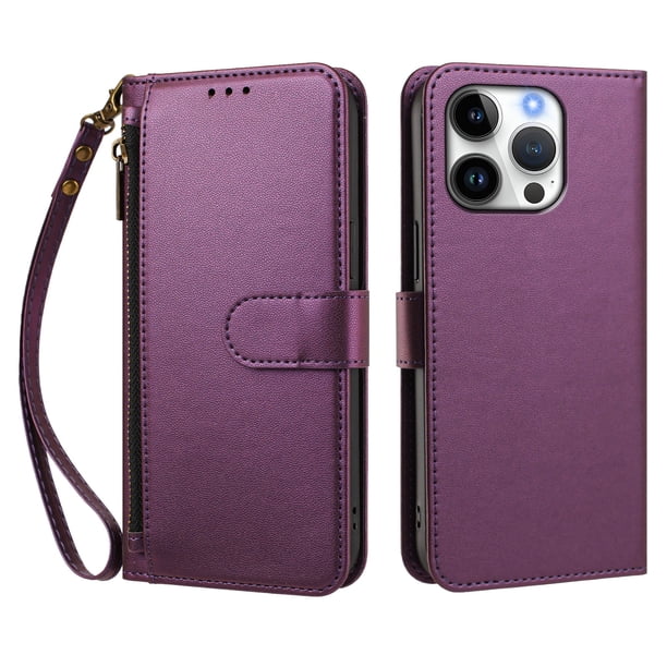 Funda Tipo Billetera para iphone16 Pro con Soporte y Bolsillo con Cierre Violeta intenso