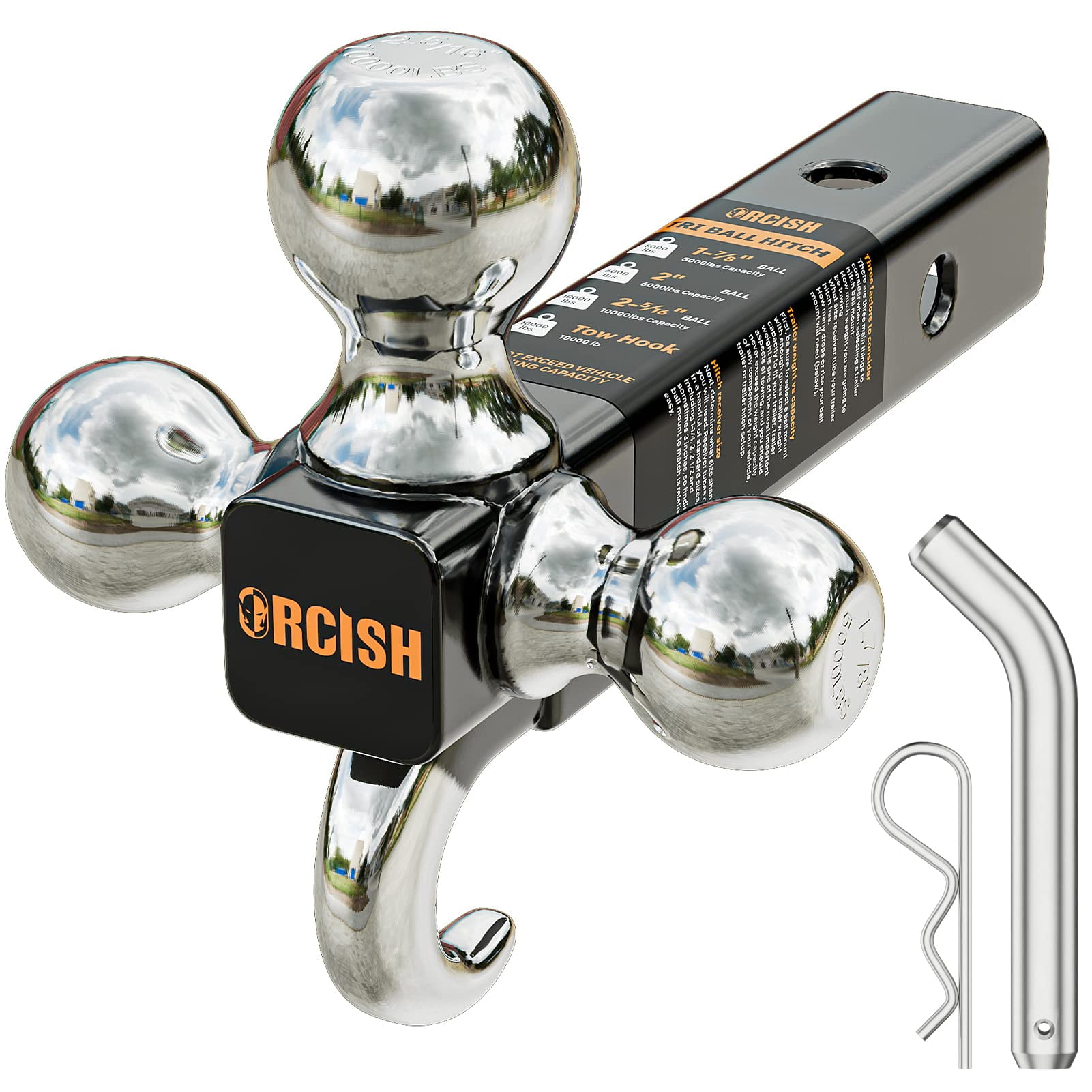 Orcish - Soporte De Triple Bola Para Enganche De Remolque Con Gancho Y Pasador, 10.000 Libras
