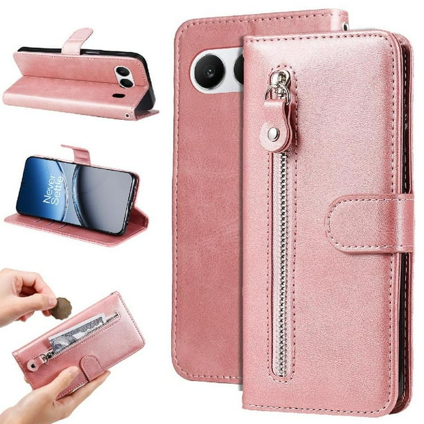 Funda con Cremallera para OnePlus Nord 4 5G, Carcasa Cartera de Cuero PU con Soporte y Tarjetero