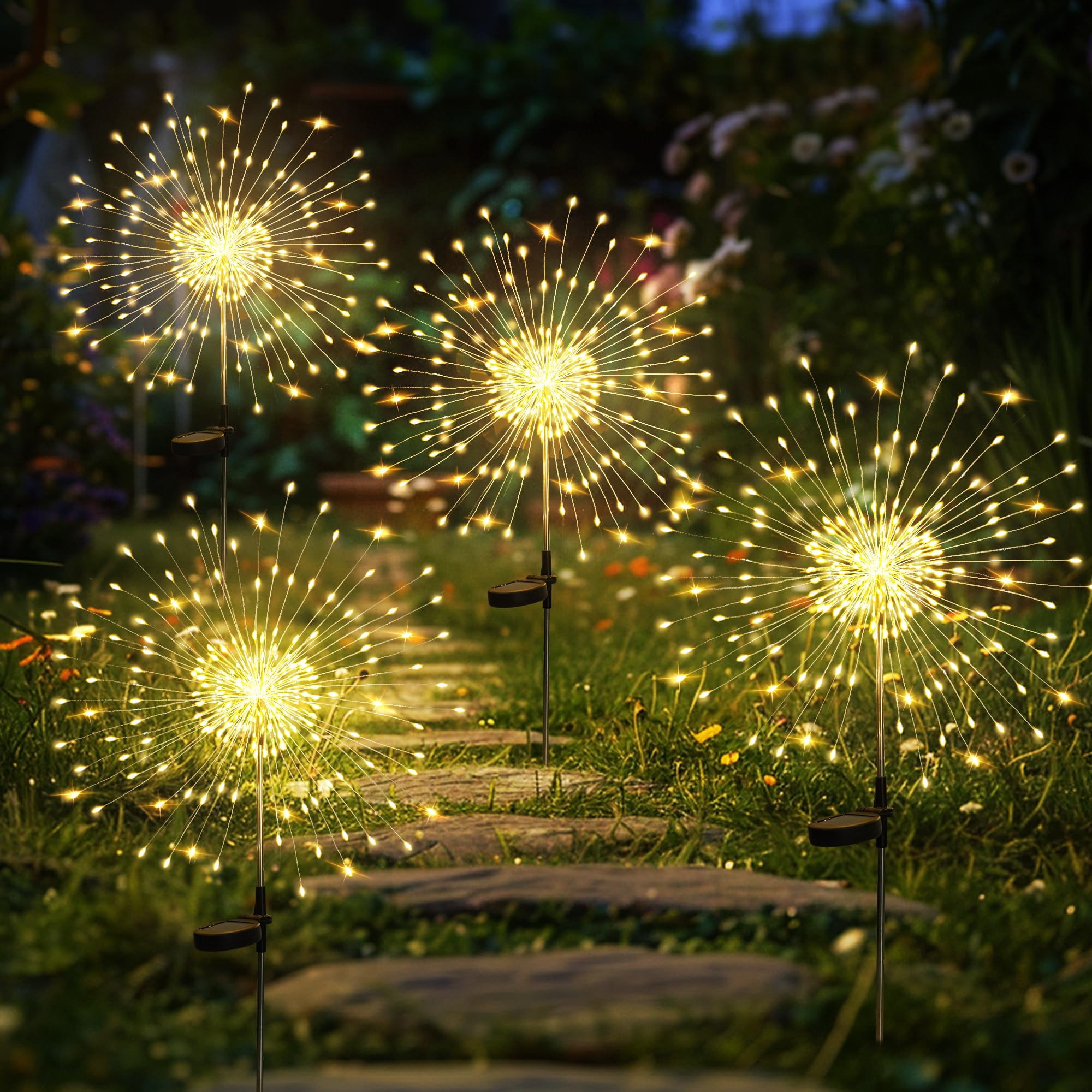 Luces Solares Para Jardín Gigalumi Paquete De 4 Con 120 Led Luz Blanca Cálida