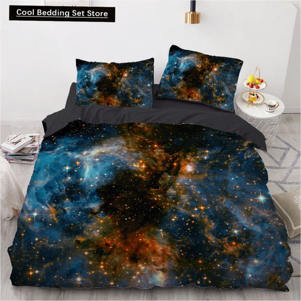 Galaxy Duvet Cover Starry Sky Bedding Set Universe Quilt Cover Outer Space Soft Comforter Cover Dark Blue Bed Sheets