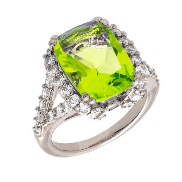 Anillo BERTHA Juliet chapado en oro blanco de 18 quilates con circonita cúbica verde claro