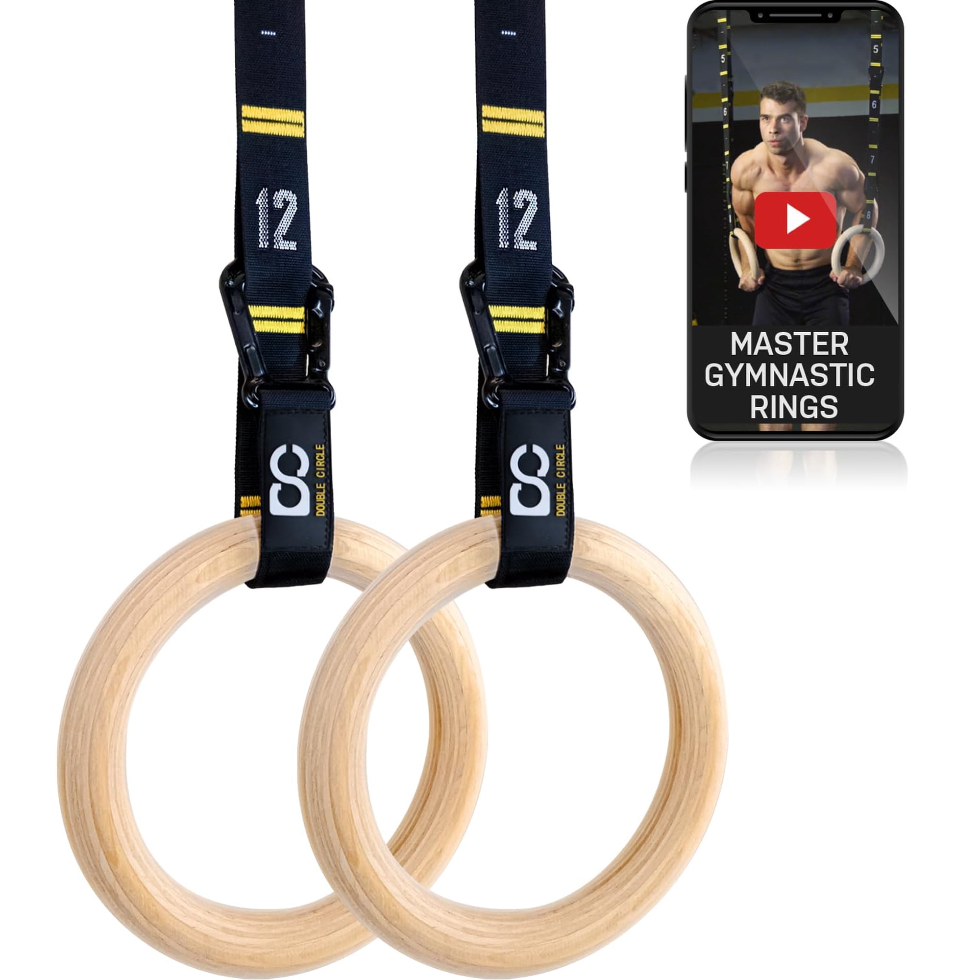 Double Circle - Anillos De Gimnasia De Doble Círculo De Madera De 1.25 Pulgadas Con Correas Y Guía