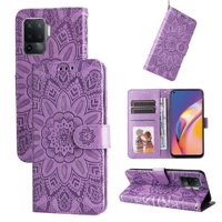 Funda Tipo Cartera Foxdock Para Oppo Reno 5F , Diseño Girasol En Relieve, Cuero Pu, Cierre Magnético, Soporte Y Tarjetero