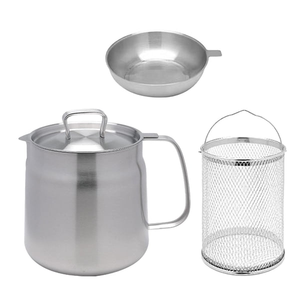Olla Freidora Profunda de Acero Inoxidable con Cesta Extraíble Colador Integrado Tapa Protectora Y Asa Ergonómica Adecuada para Cocina Doméstica Resta 1.5L