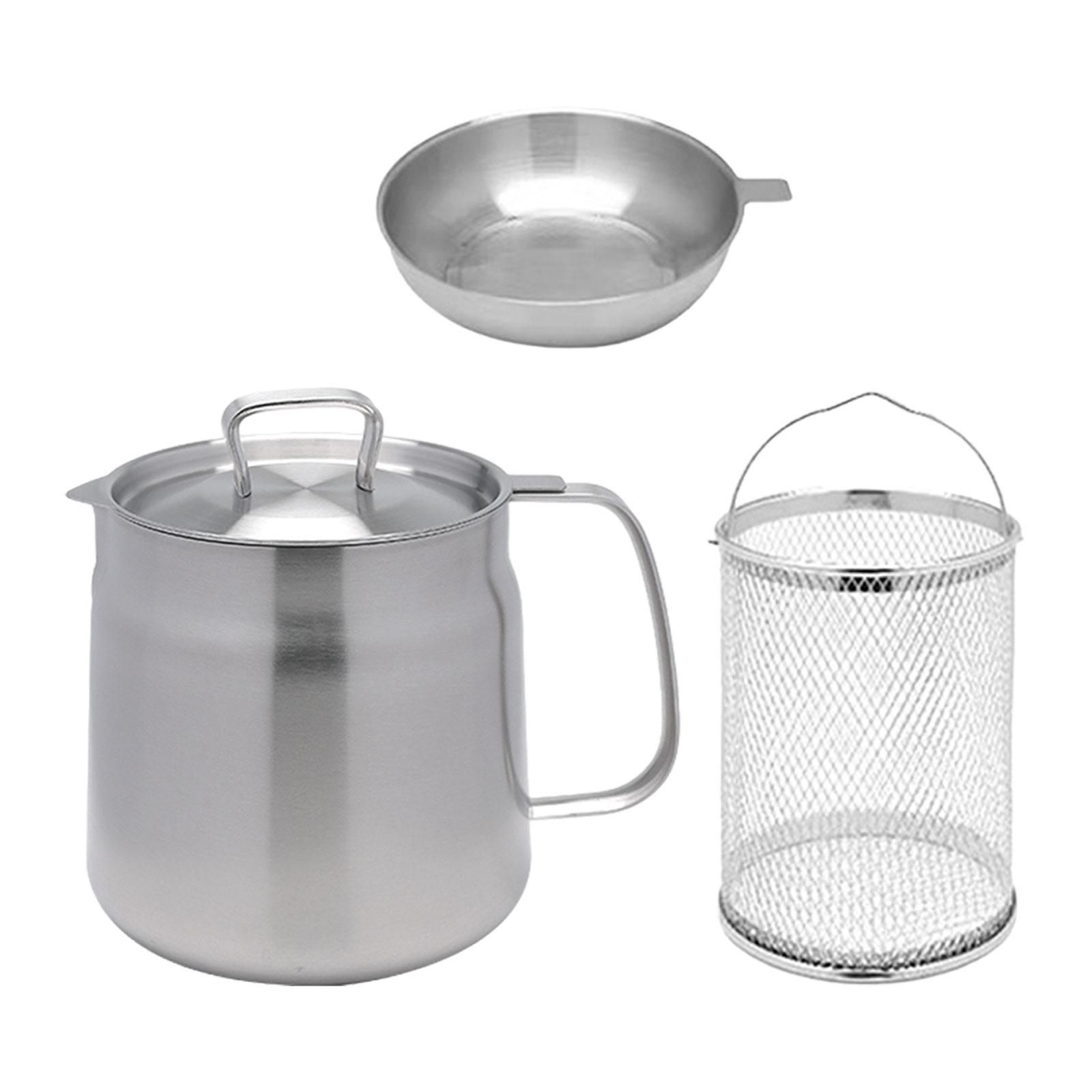 Magideal - Olla Freidora Profunda De Acero Inoxidable Con Cesta Extraíble Colador Integrado Tapa Protectora Y Asa Ergonómica Adecuada Para Cocina Doméstica Resta 1.5L