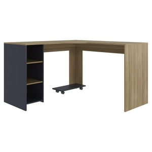 Fm Furniture - Escritorio En L Con Base Para Cpu Café Claro Y Azul 76,5X130X130 Cm